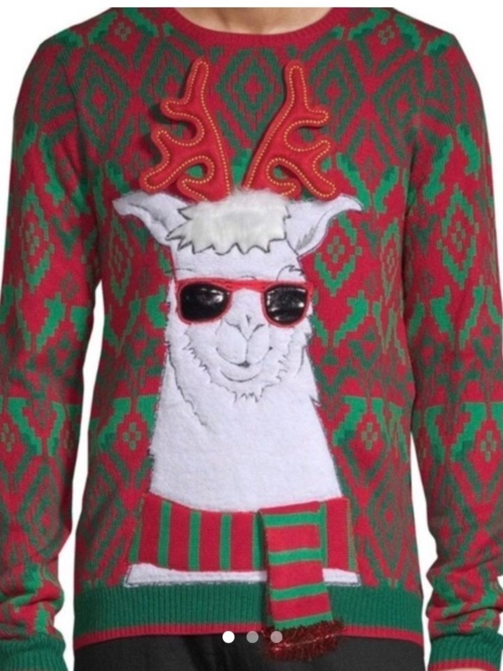 Holiday Time Red & Green Llama Ugly Christmas Crewneck Sweater-sz XL